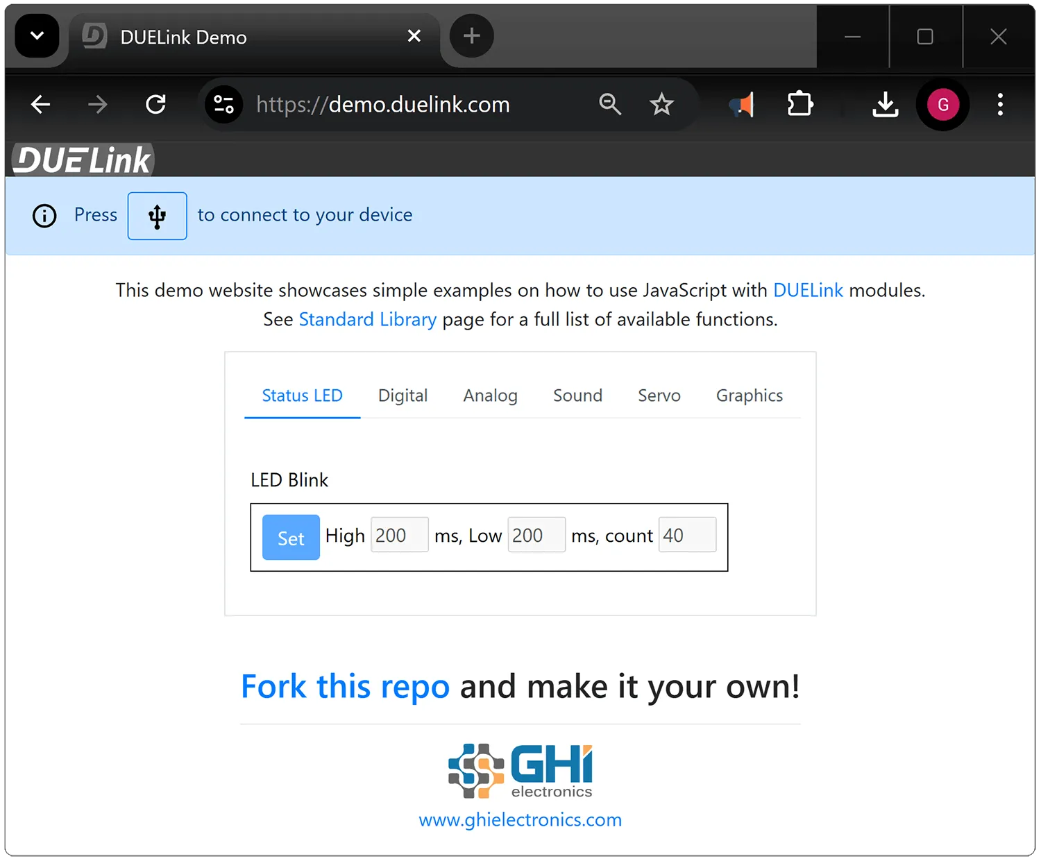 DUELink Demo website